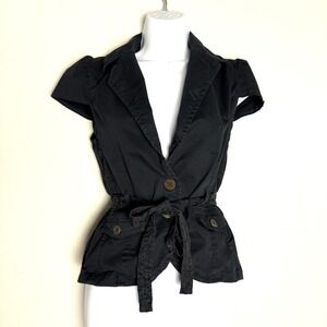 Vintage Y2K Cropped Short Sleeve Jacket Womens Medium Tie Belt Twee Preppy